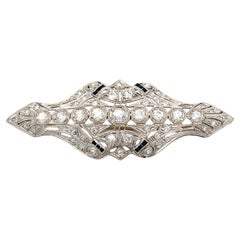 Art Deco 1920s Diamond and Sapphire White Gold Brooch/Pin