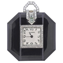 Art Deco 1920er Jahre Diamant Onyx Platin Uhrenanhänger