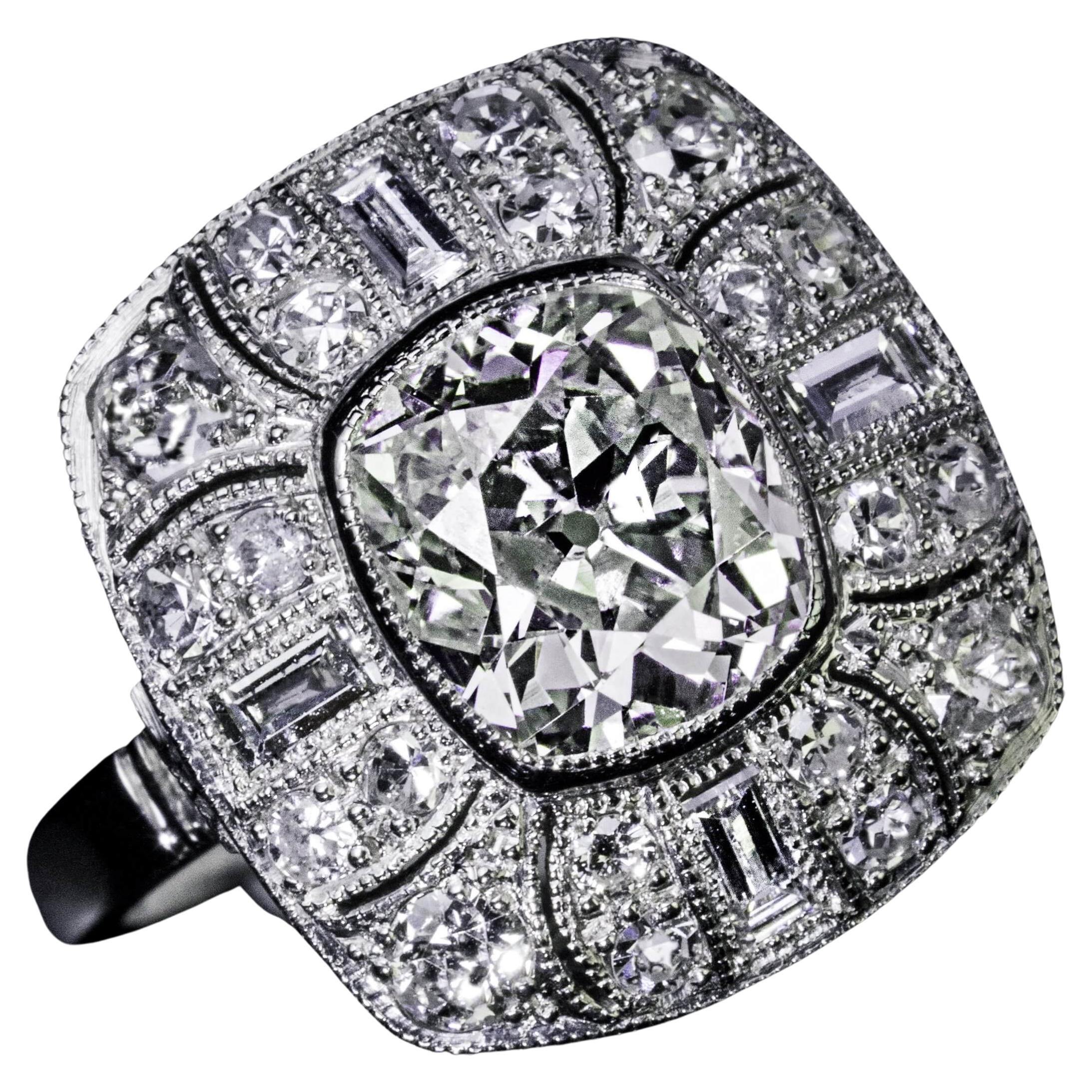 Art Deco 1920s Diamond Platinum Engagement Ring For Sale