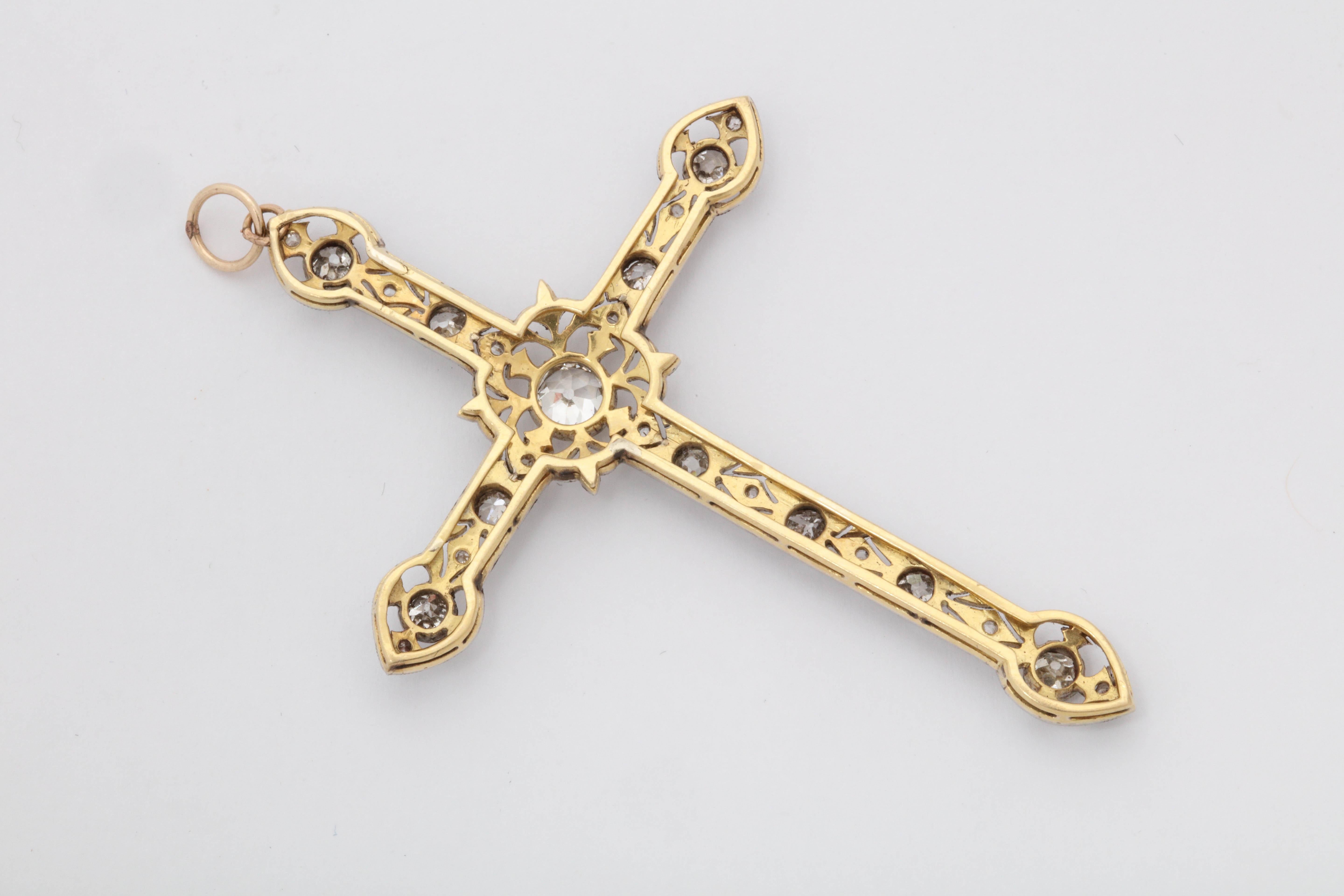 Art Deco 1920s Diamond with Open Pierced Workmanship Gold and Platinum Cross For Sale 1