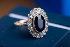 Art Deco 1920's Diana Sapphire Diamond in 18K Solid Gold Heirloom Ring