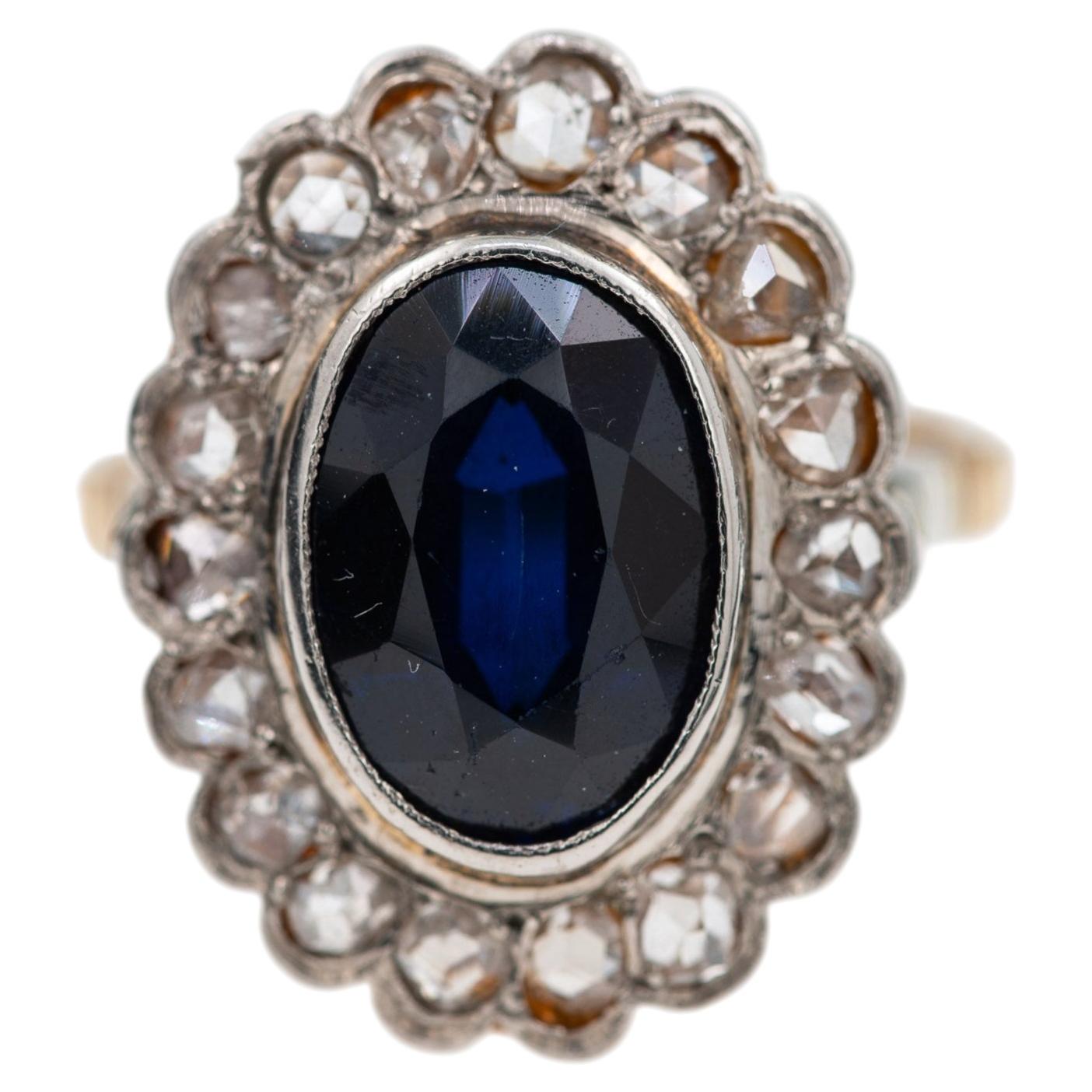 Art Deco 1920's Diana Sapphire Diamond in 18K Solid Gold Heirloom Ring For Sale