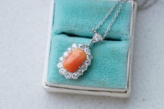 Art Deco 1920's Dutch Antique Coral 2.00ct Oldminecut Diamond Necklace Heirloom