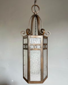 Art Deco Pendant / Lantern 1920s Fine Bronze Hexagonal Shape with Stunning Glass