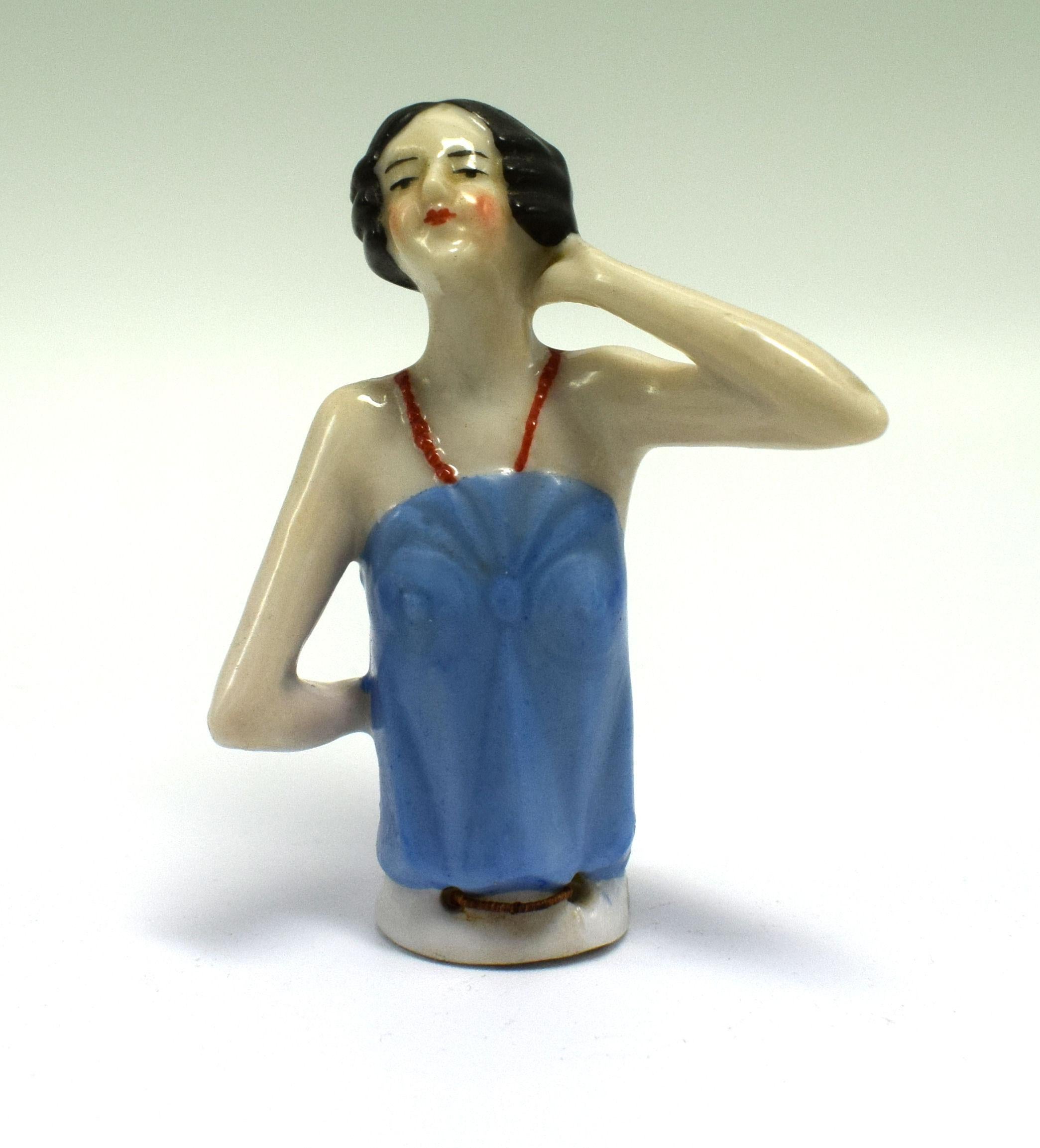 Ceramic Art Deco 1920s Flapper Half Pin Cushion Doll