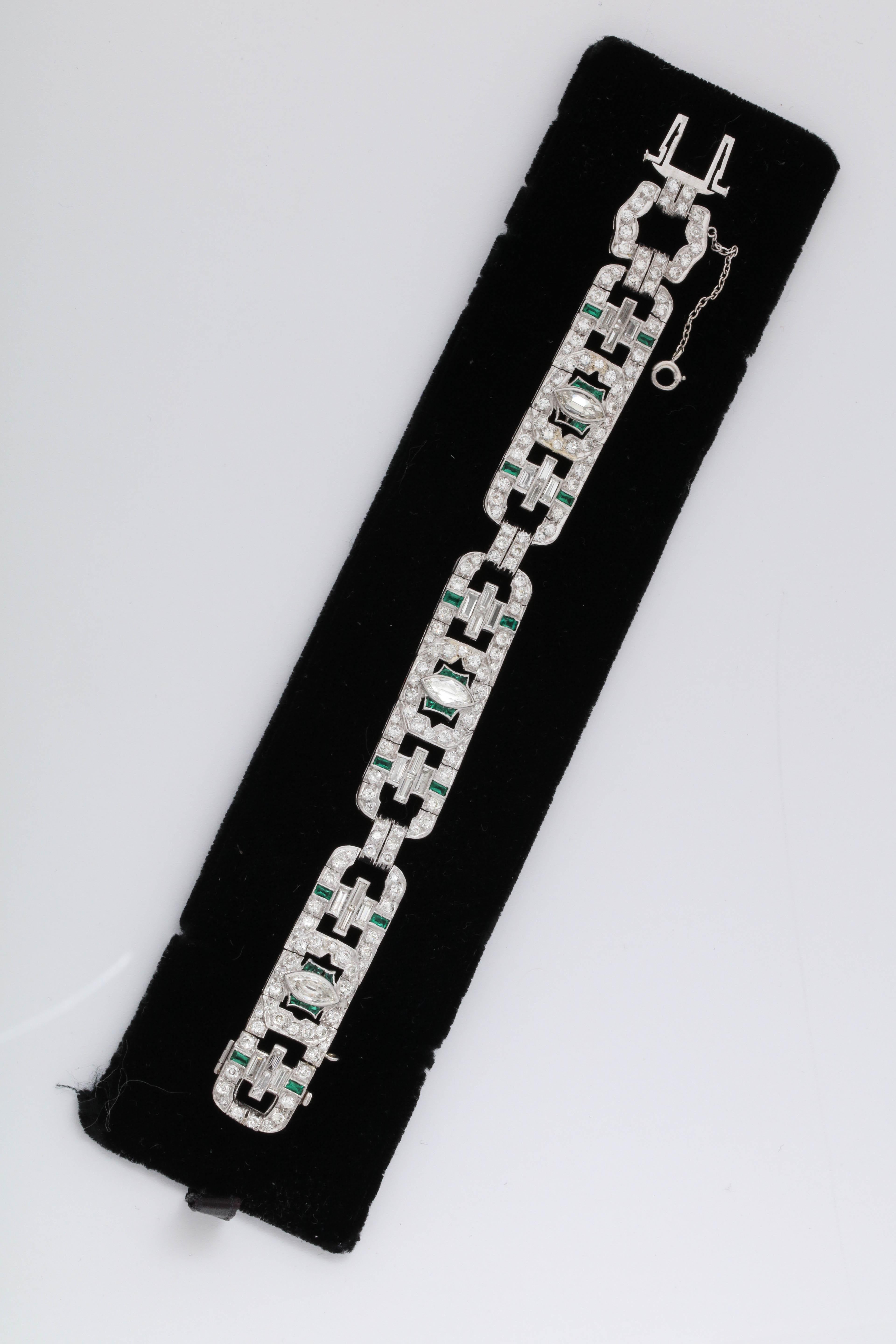 One Ladies Important Platinum Set Art Deco Bracelet Embellished With [24] Baguette Diamonds Weighing Approximately 3 Carats Total Weight. This Flexible Open Link Bracelet Is Further Embellished With Numerous Old European And Old Mine Cut Diamonds