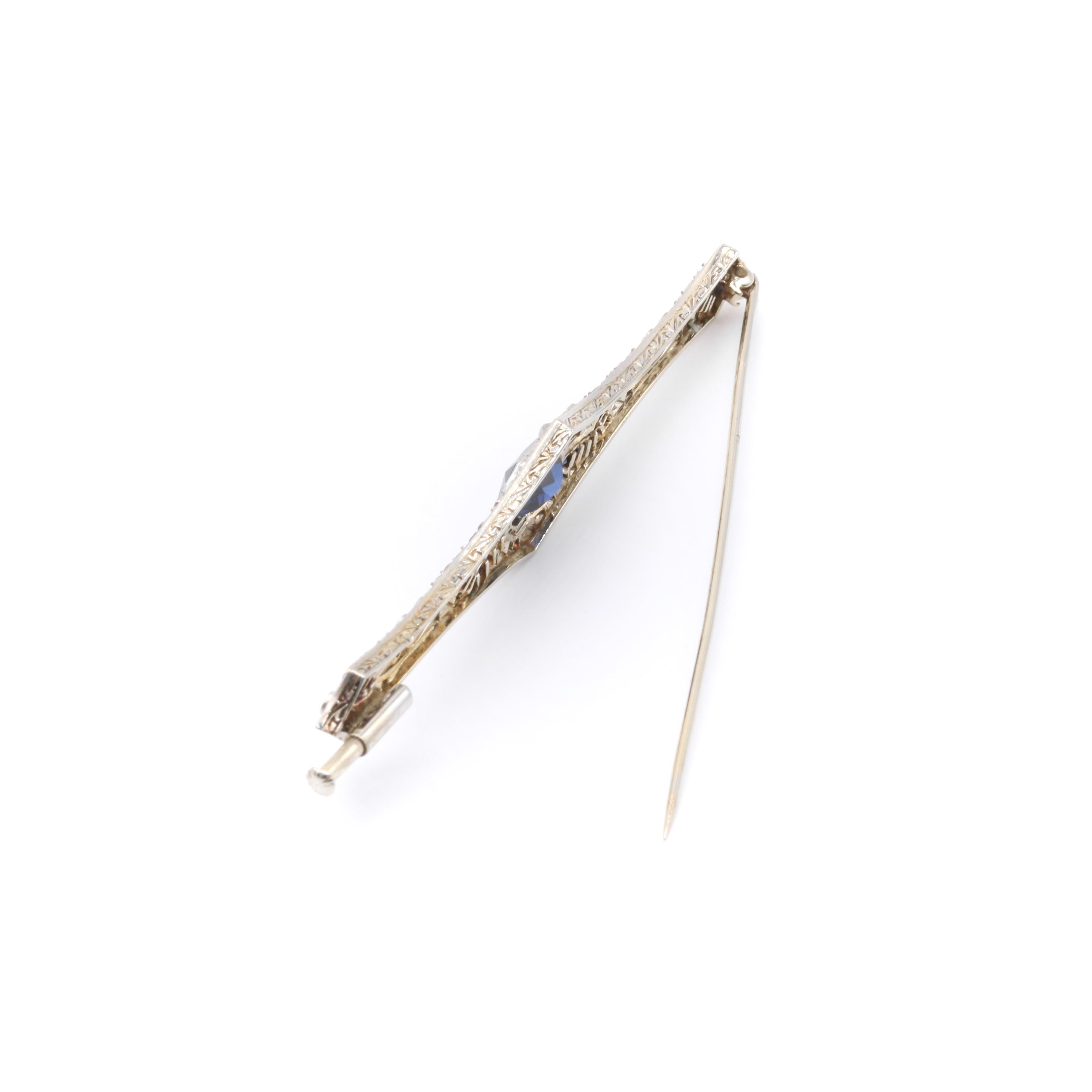 Art Deco 1920s French 18K Gold and Platinum 1.63tgw Sapphire and Diamond Brooch 5
