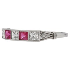 Antique Art Deco 1920s French Cut Diamond Ruby Band