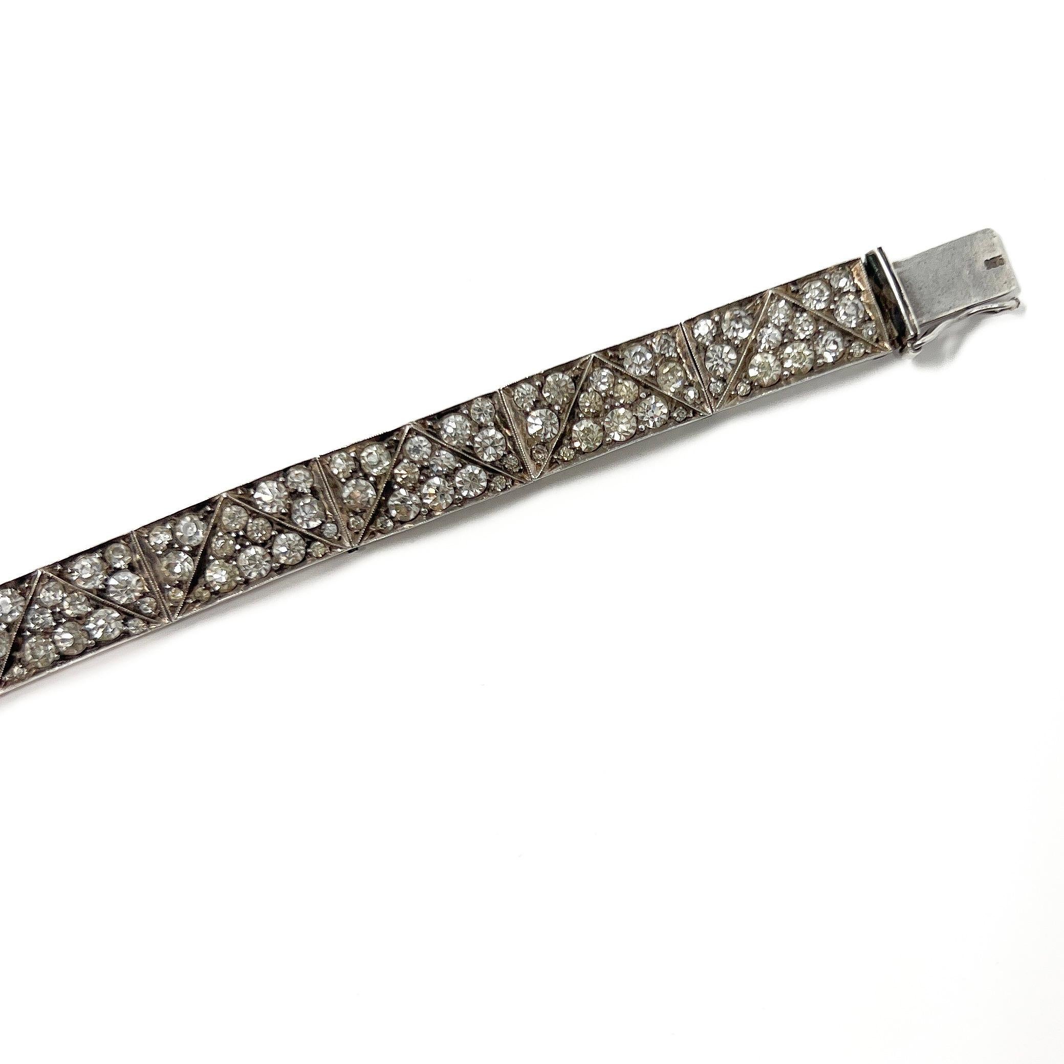 Art Deco 1920s German Silver and Paste Vintage Bracelet For Sale 3
