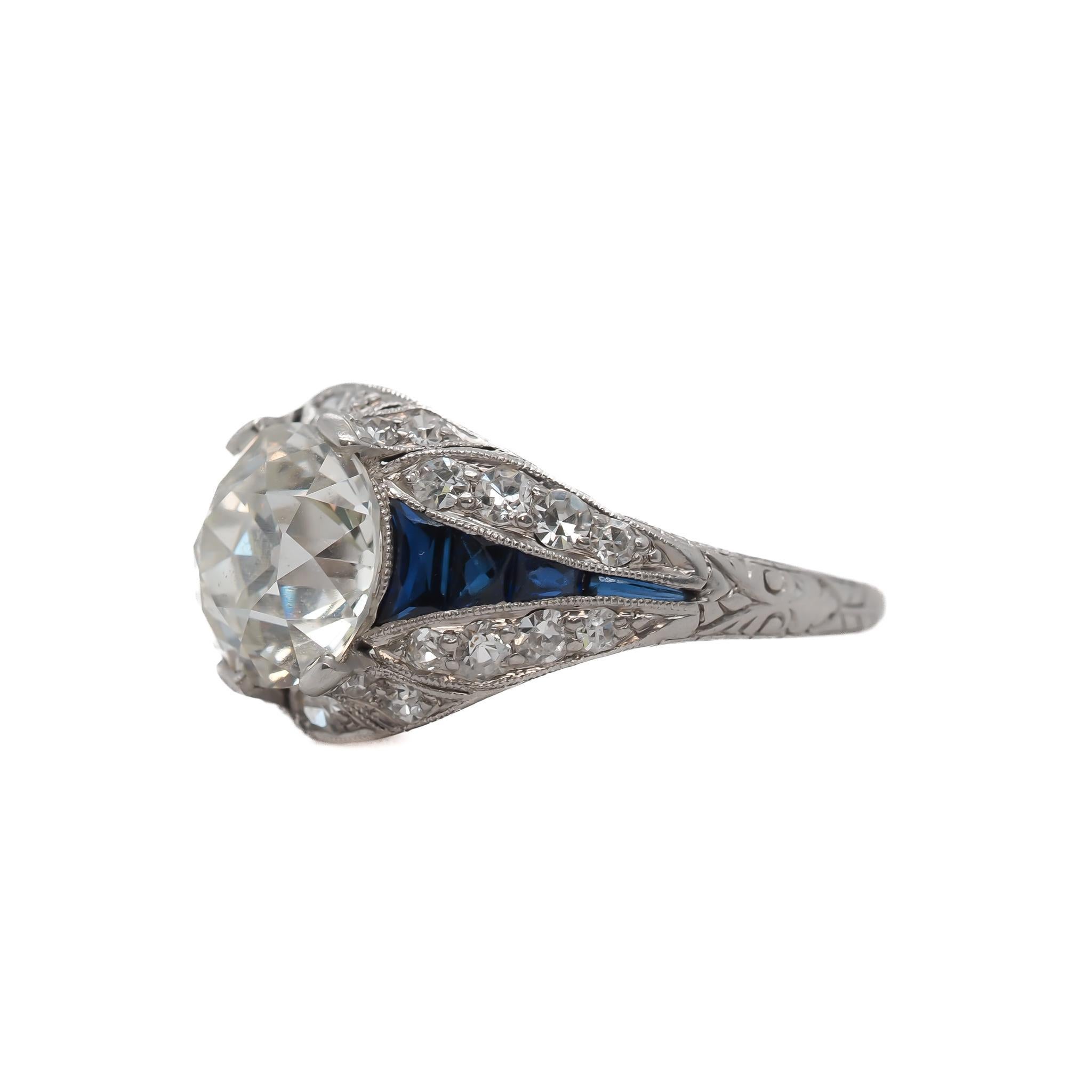 Art Deco 1920s GIA 2.70ct Old European Diamond and Sapphire Engagement Ring - VEG#7b

Item Details:
Year: 1920s
Ring Size: 7
Metal Type: Platinum   [Hallmarked, and Tested]
Weight:  4.4 grams

Center Diamond Details:

GIA Report#: 6237535984
Weight: