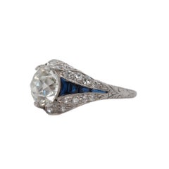 Art Deco 1920s GIA 2.70ct Old European Diamond and Sapphire Engagement Ring