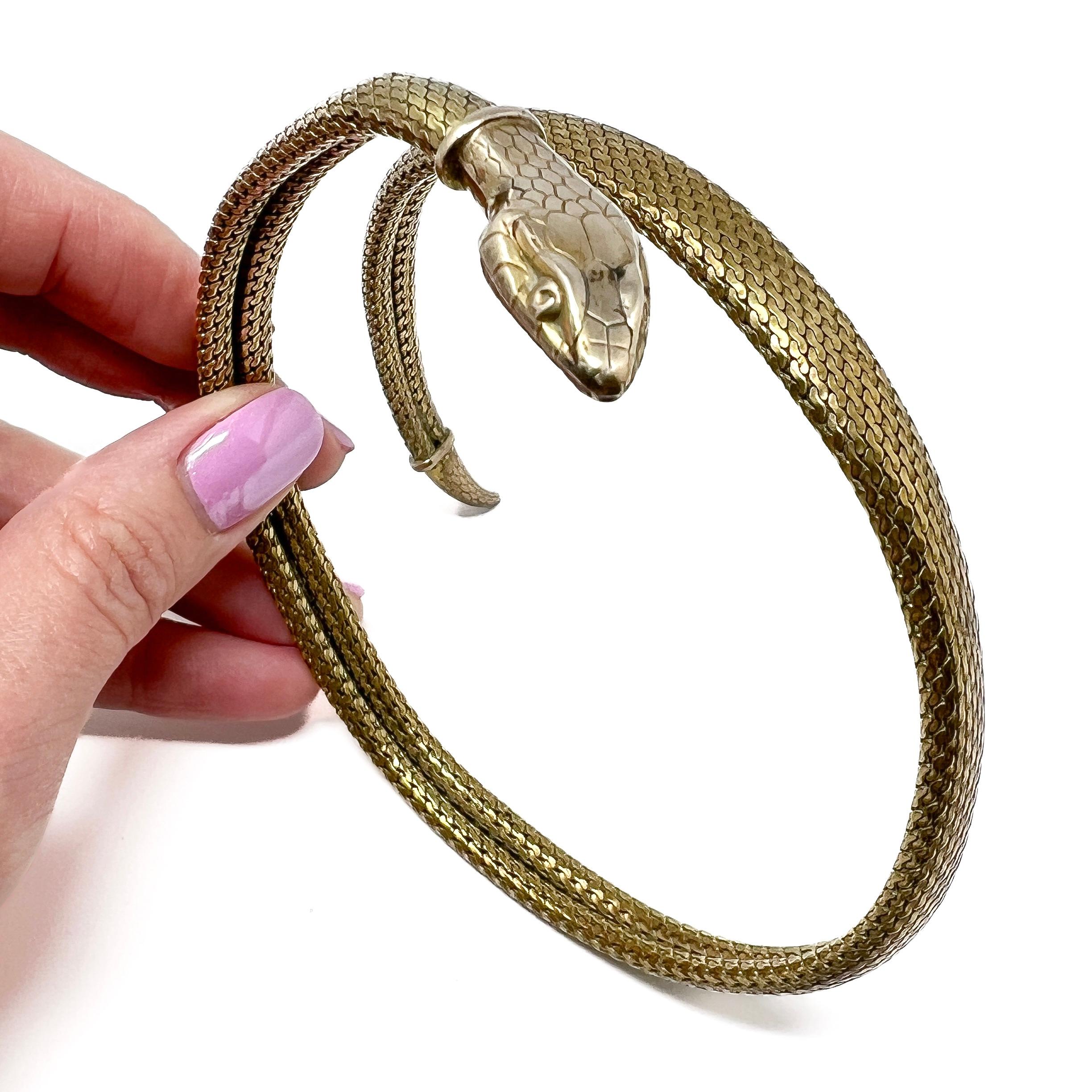 Art Deco 1920s Gold Plated Mesh Vintage Snake Choker For Sale 5