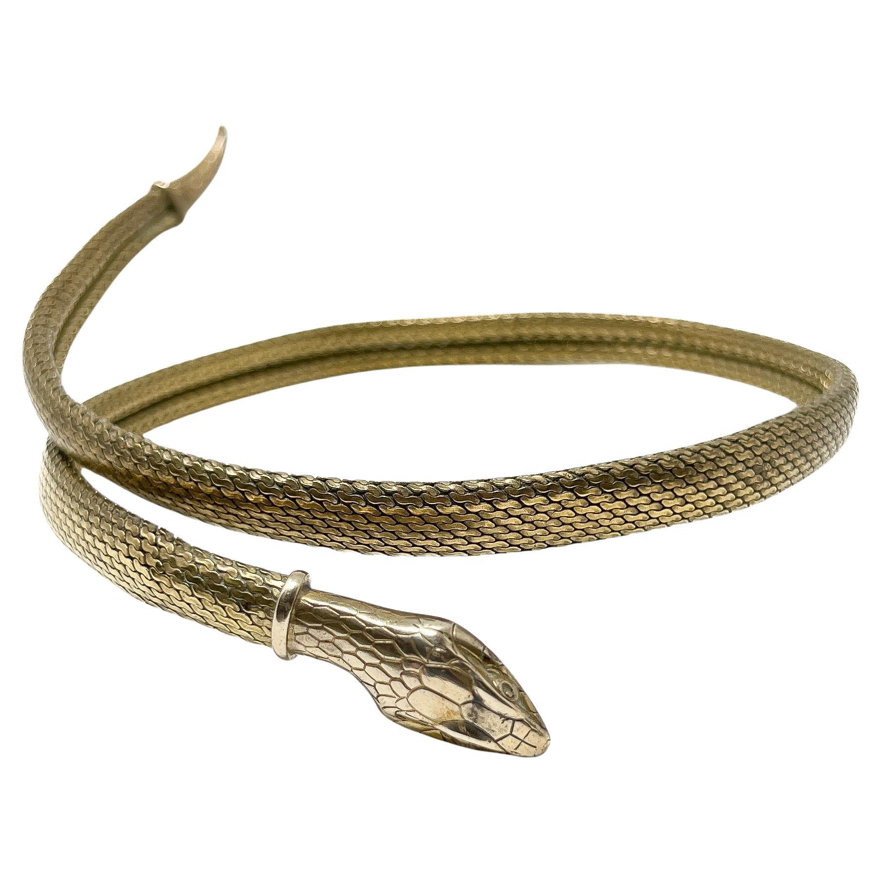 Art Deco 1920s Gold Plated Mesh Vintage Snake Choker For Sale