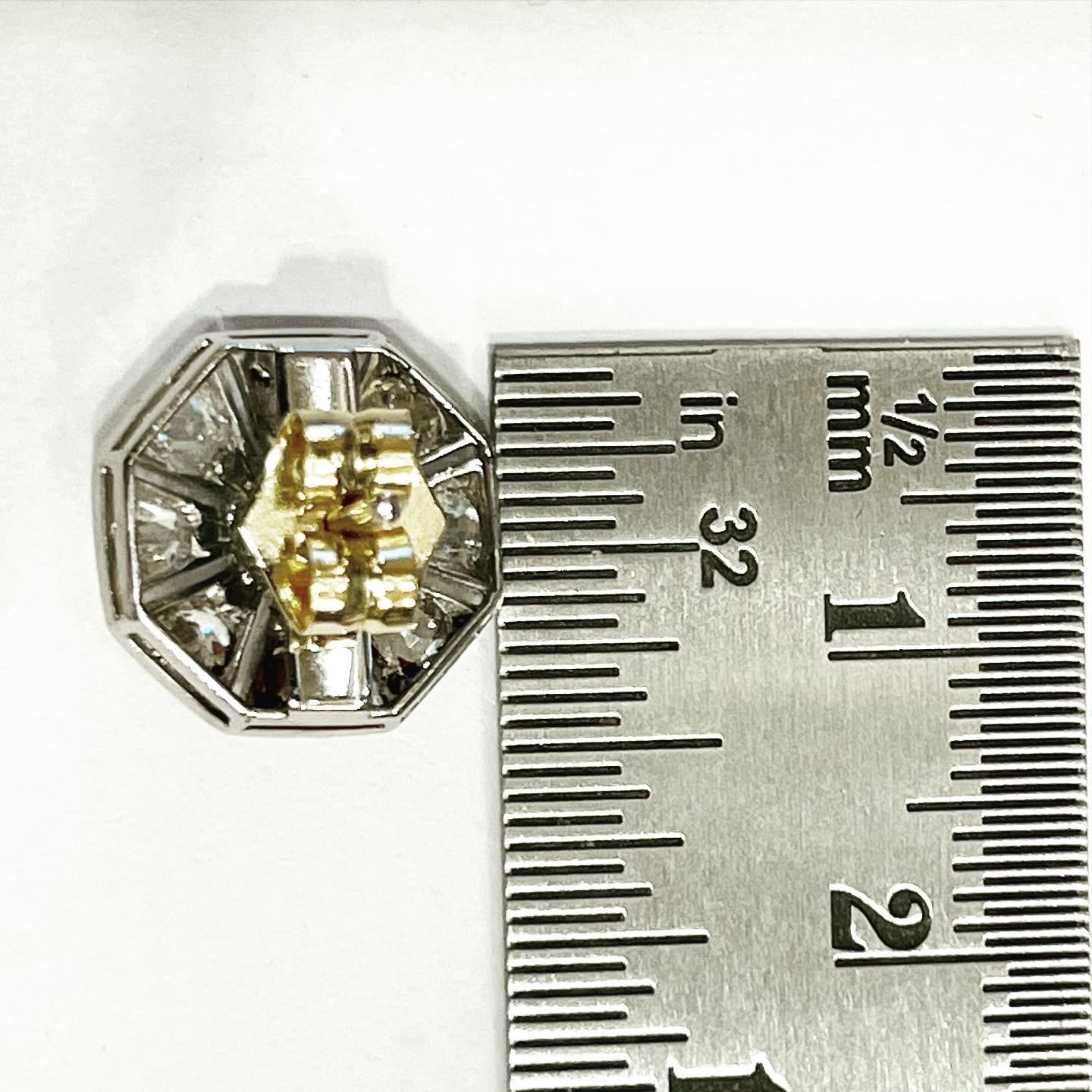 Art Deco 1920s Hexagonal Diamond Platinum Stud Earrings 1