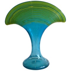 Art Deco 1920s Kralik Bohemian Czech Art Glass Threaded "Reeded" Fan Vase