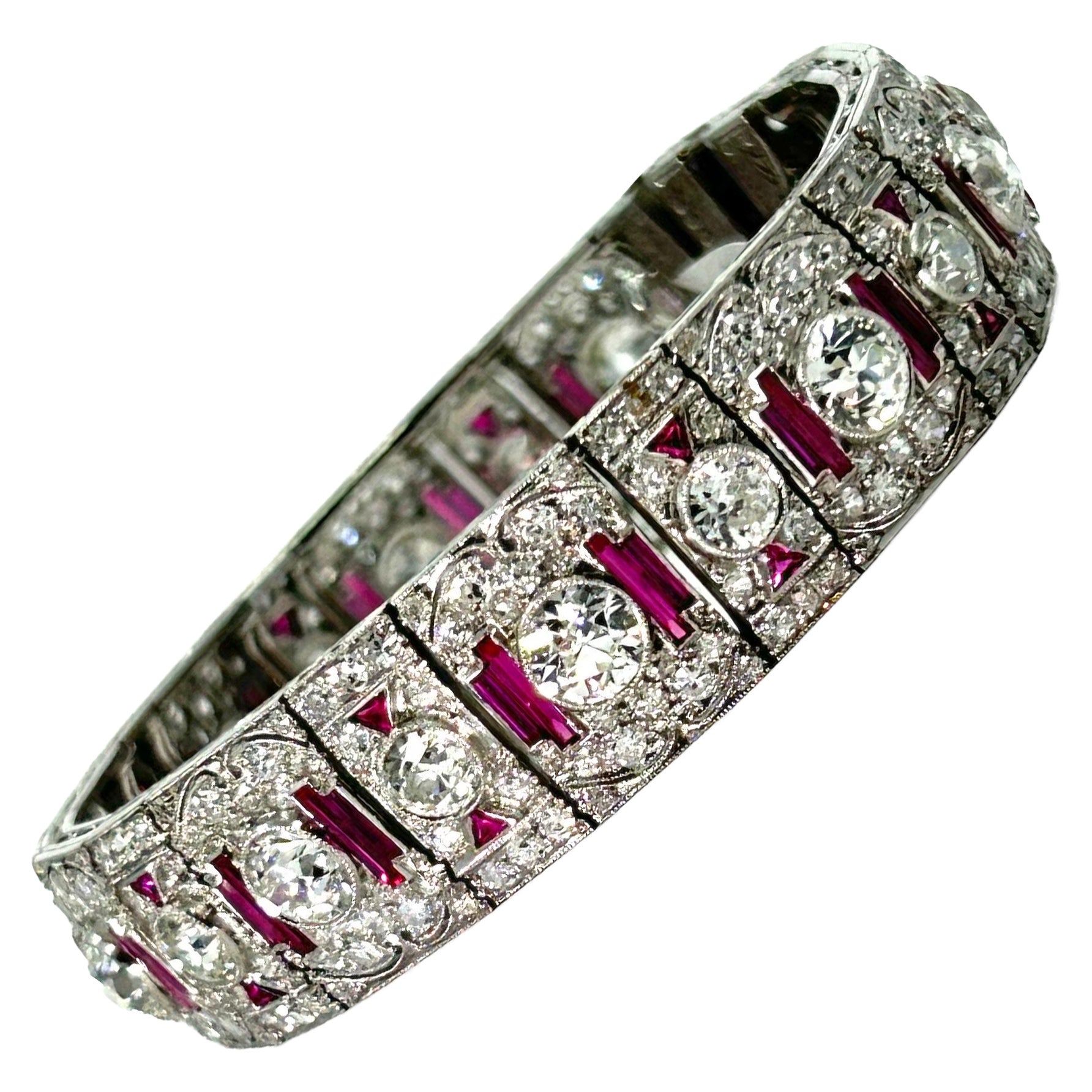 Art Deco 1920's Old European Cut Diamond & Ruby Bracelet