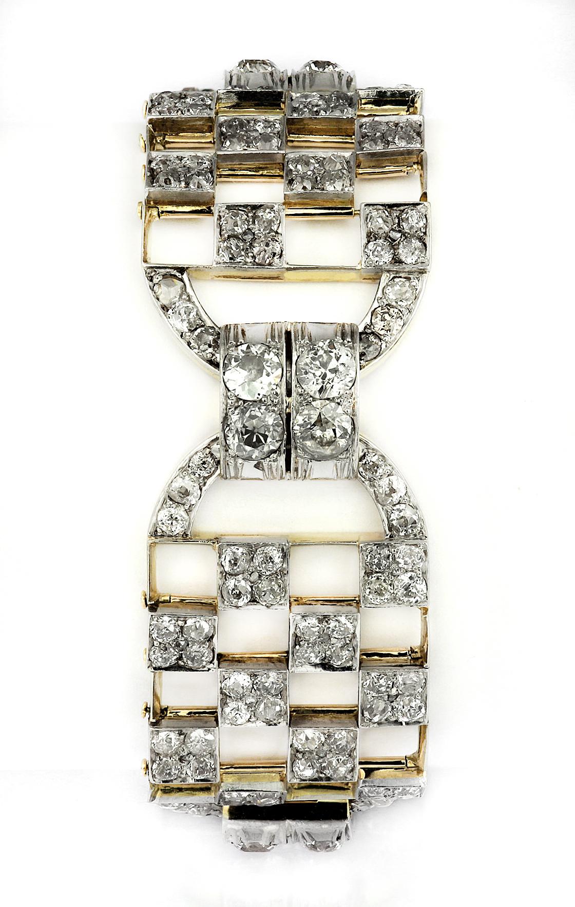 Art Deco 1920s Old European Cut Diamonds Wide Chequered Bracelet, France Origin 2