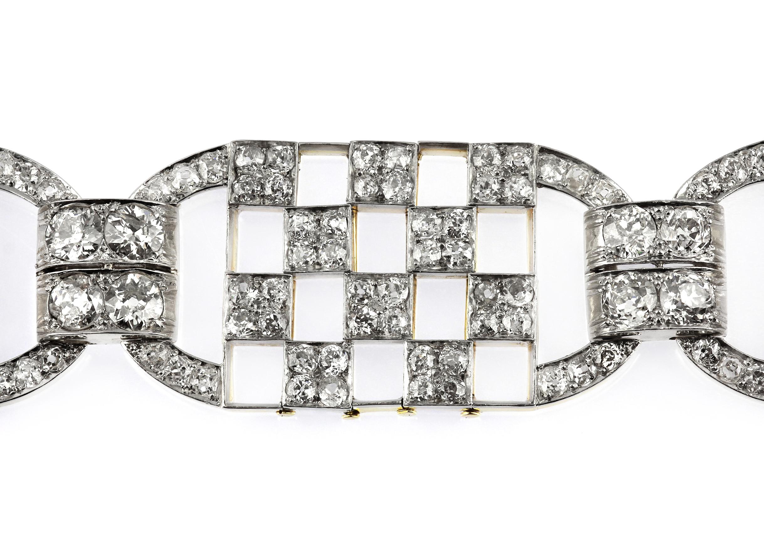 Art Deco 1920s Old European Cut Diamonds Wide Chequered Bracelet, France Origin 4