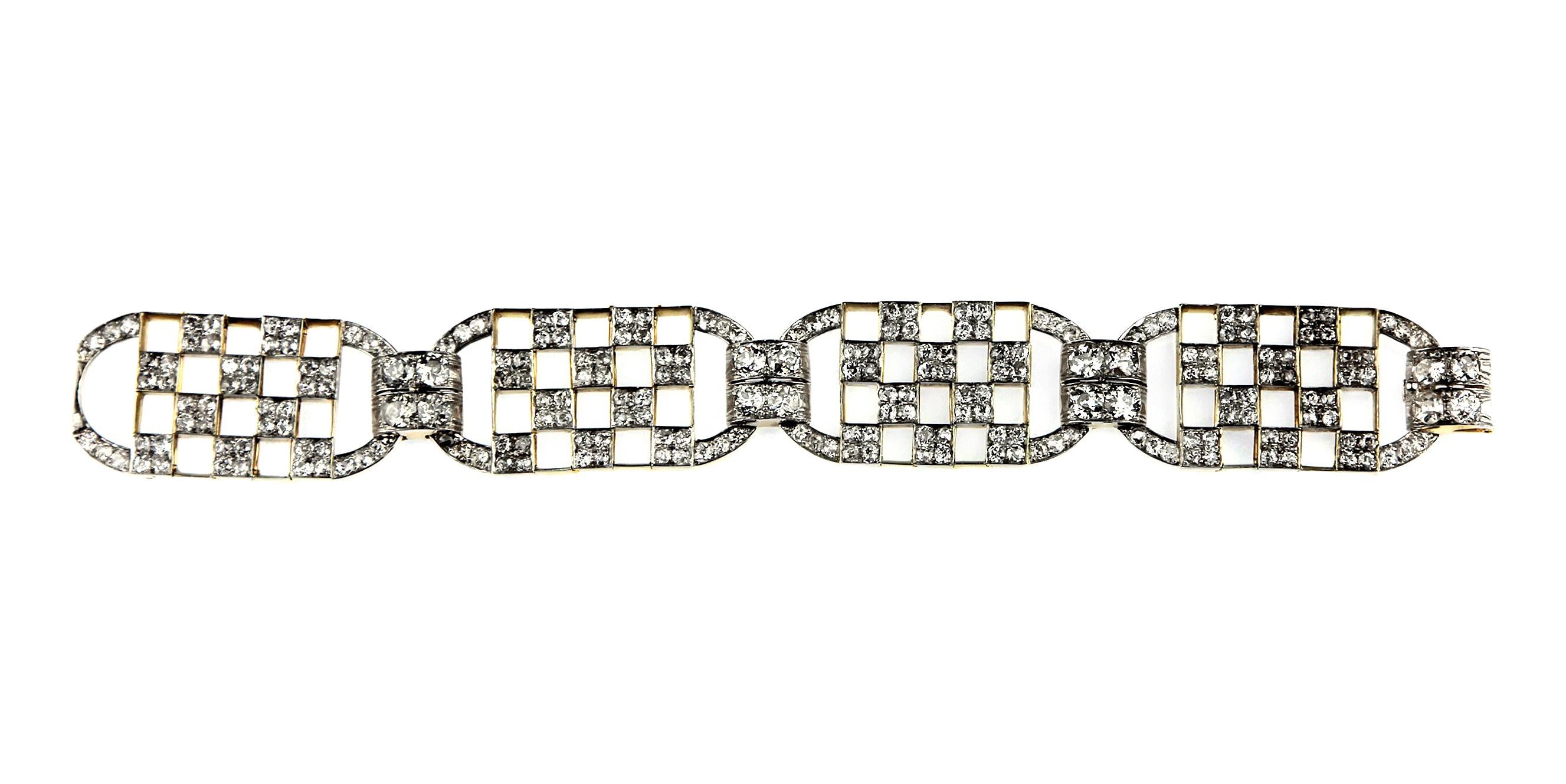 Art Deco 1920s Old European Cut Diamonds Wide Chequered Bracelet, France Origin 5