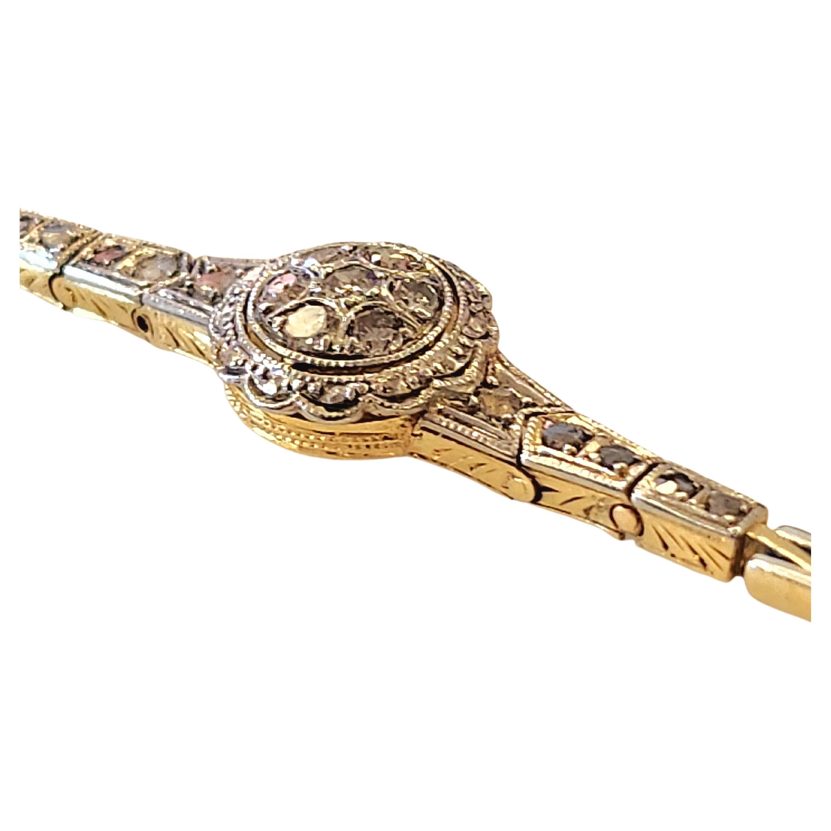Bracelet Art déco en or avec diamants taille vieille mine, années 1920 Pour femmes en vente