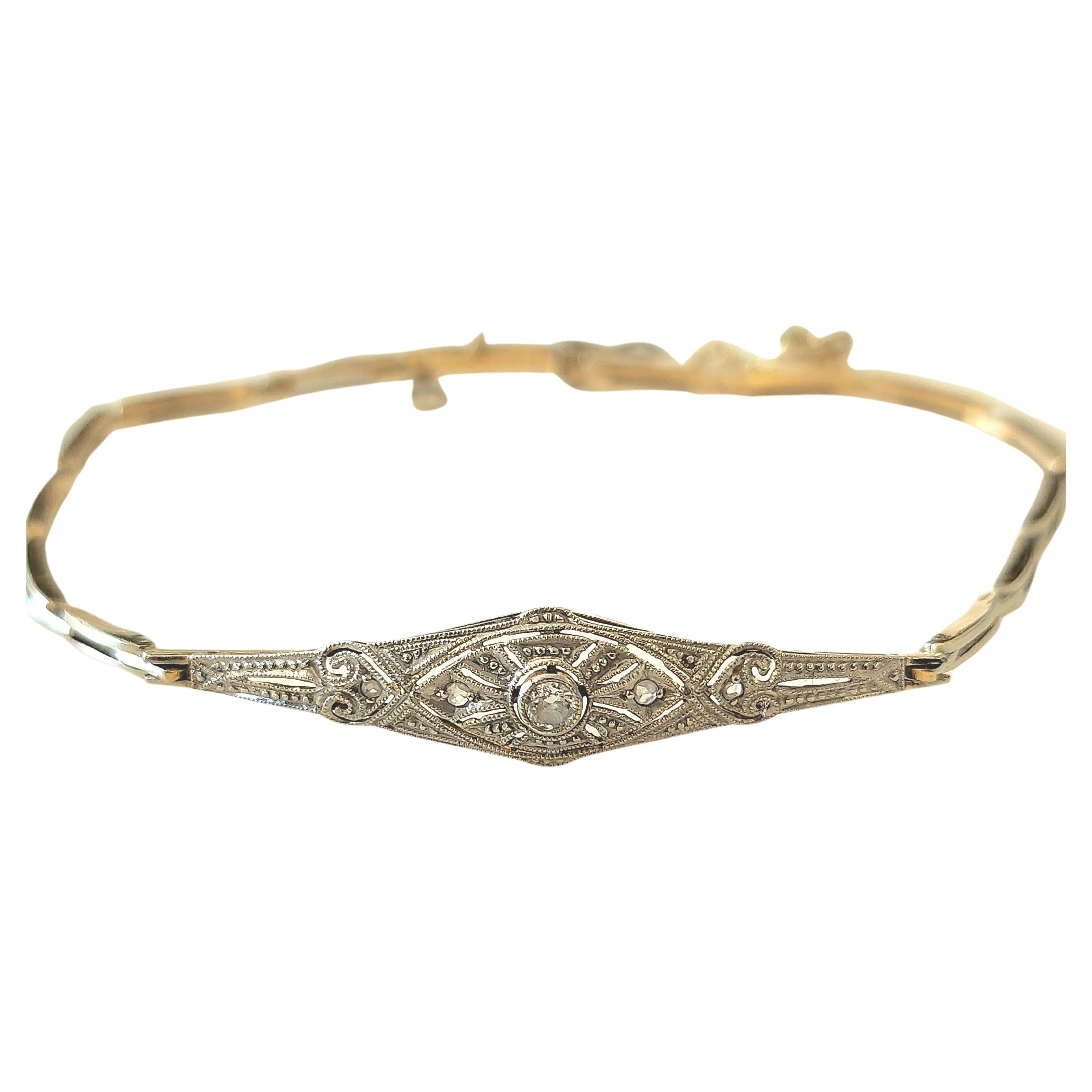 Art Déco Años 20 Antiguo Diamante Tallado en Mina Pulsera de Eslabones de Oro