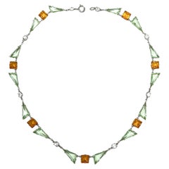 Art Deco 1920s Platinon and Geometric Glass Vintage Necklace