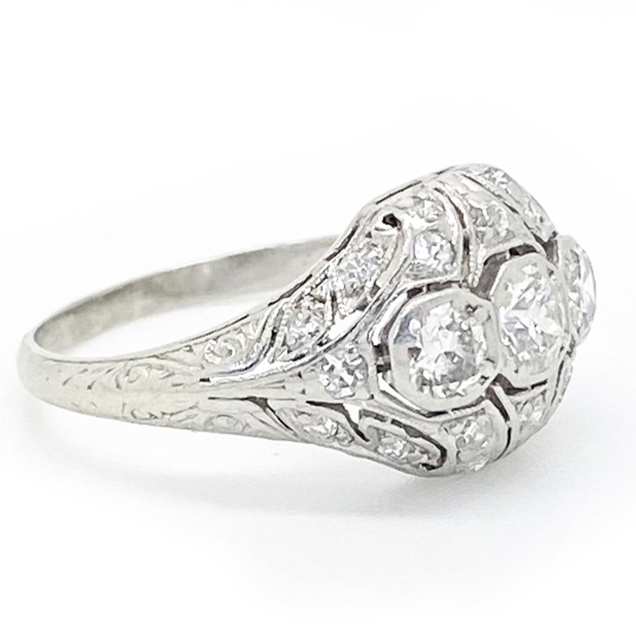 Old European Cut Art Deco 1920s Platinum 0.62ct Diamond Engagement Ring For Sale