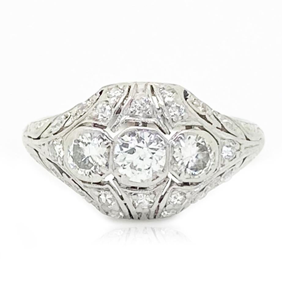 Art Deco 1920er Jahre Platin 0,62ct Diamant Verlobungsring (Alteuropäischer Schliff)