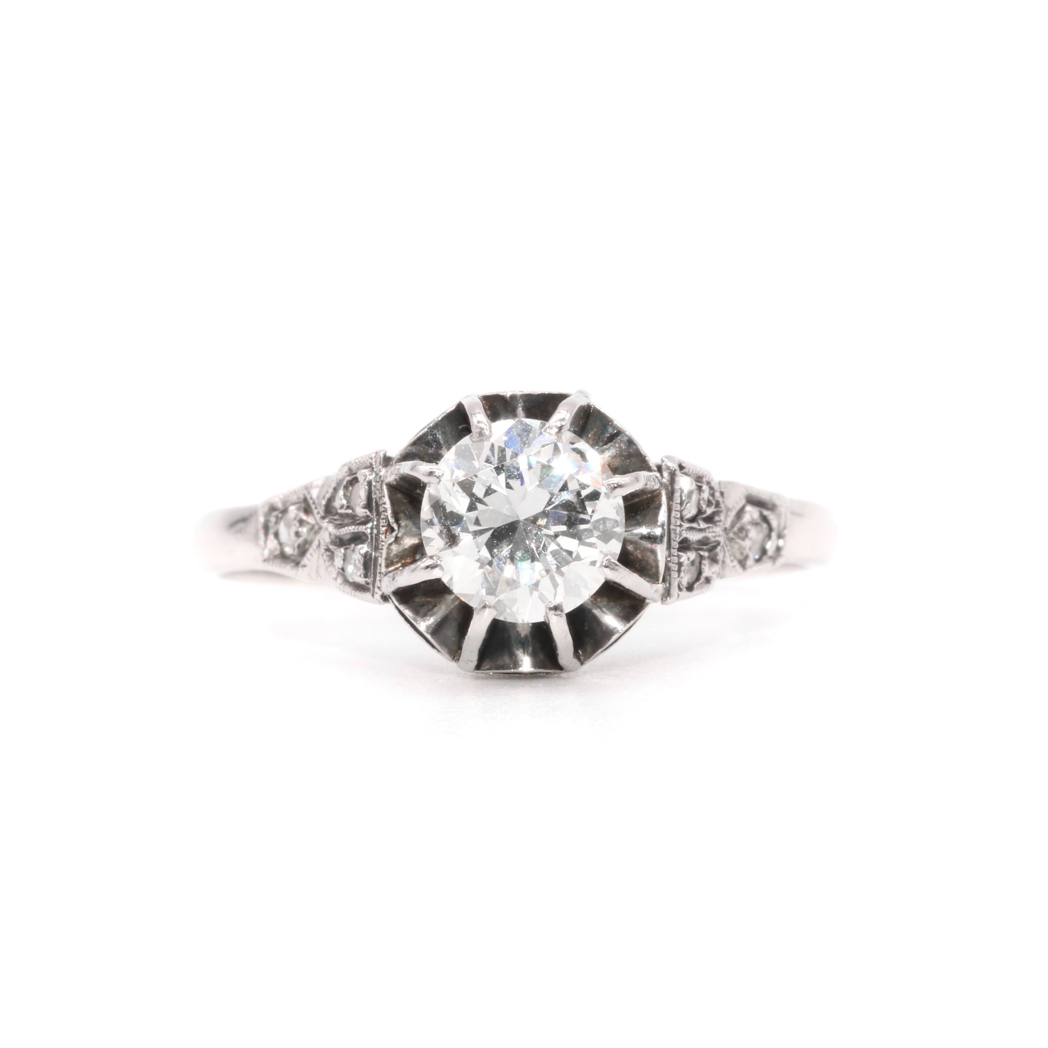 Art Deco 1920s Platinum 0.78ctw Diamond Solitaire Ring with Diamond Shoulders In Good Condition For Sale In Staines-Upon-Thames, GB