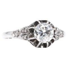 Art Deco 1920s Platinum 0.78ctw Diamond Solitaire Ring with Diamond Shoulders