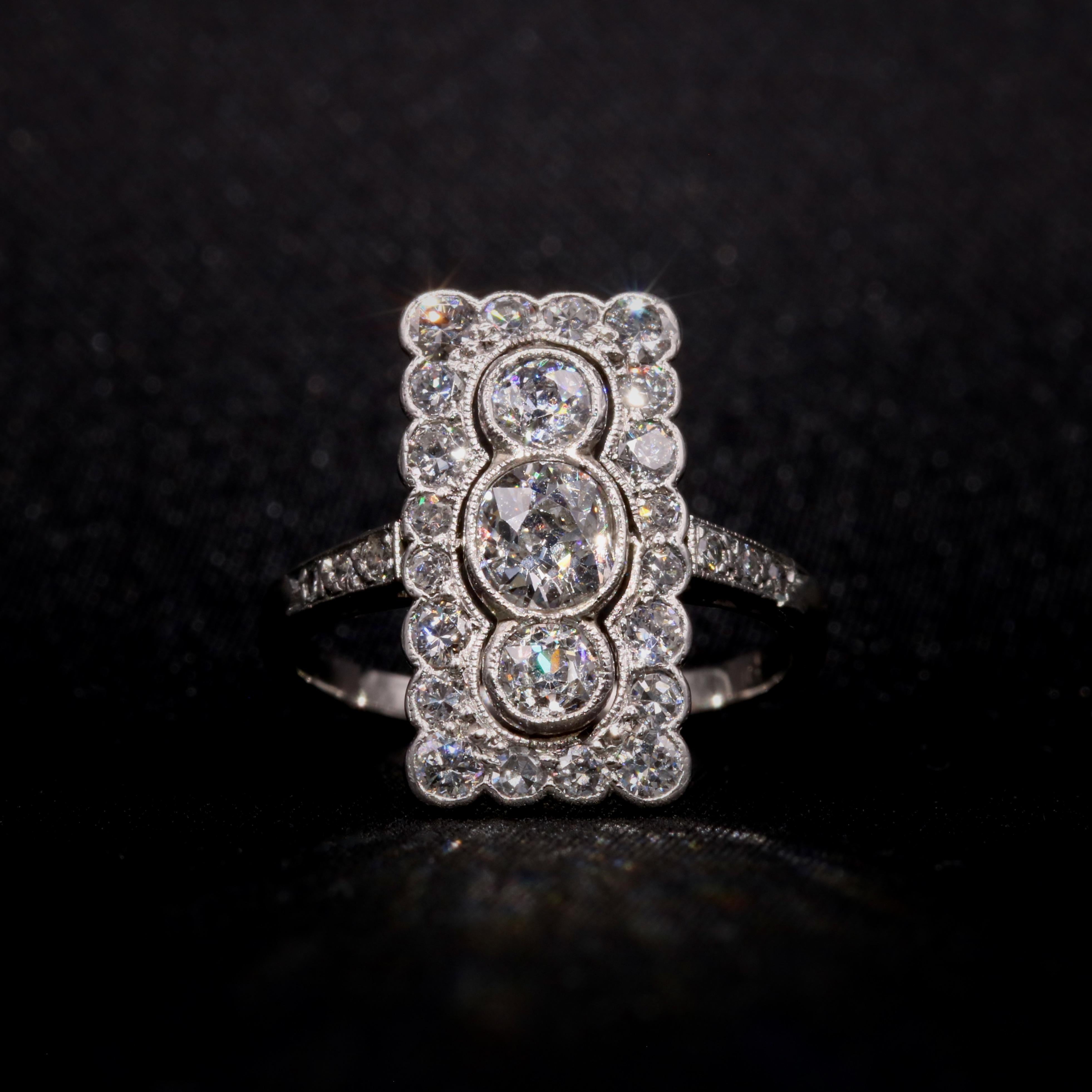 Art Deco 1920s Platinum 1.27ctw Old European Cut Diamond Rectangular Panel Ring In Good Condition For Sale In Staines-Upon-Thames, GB