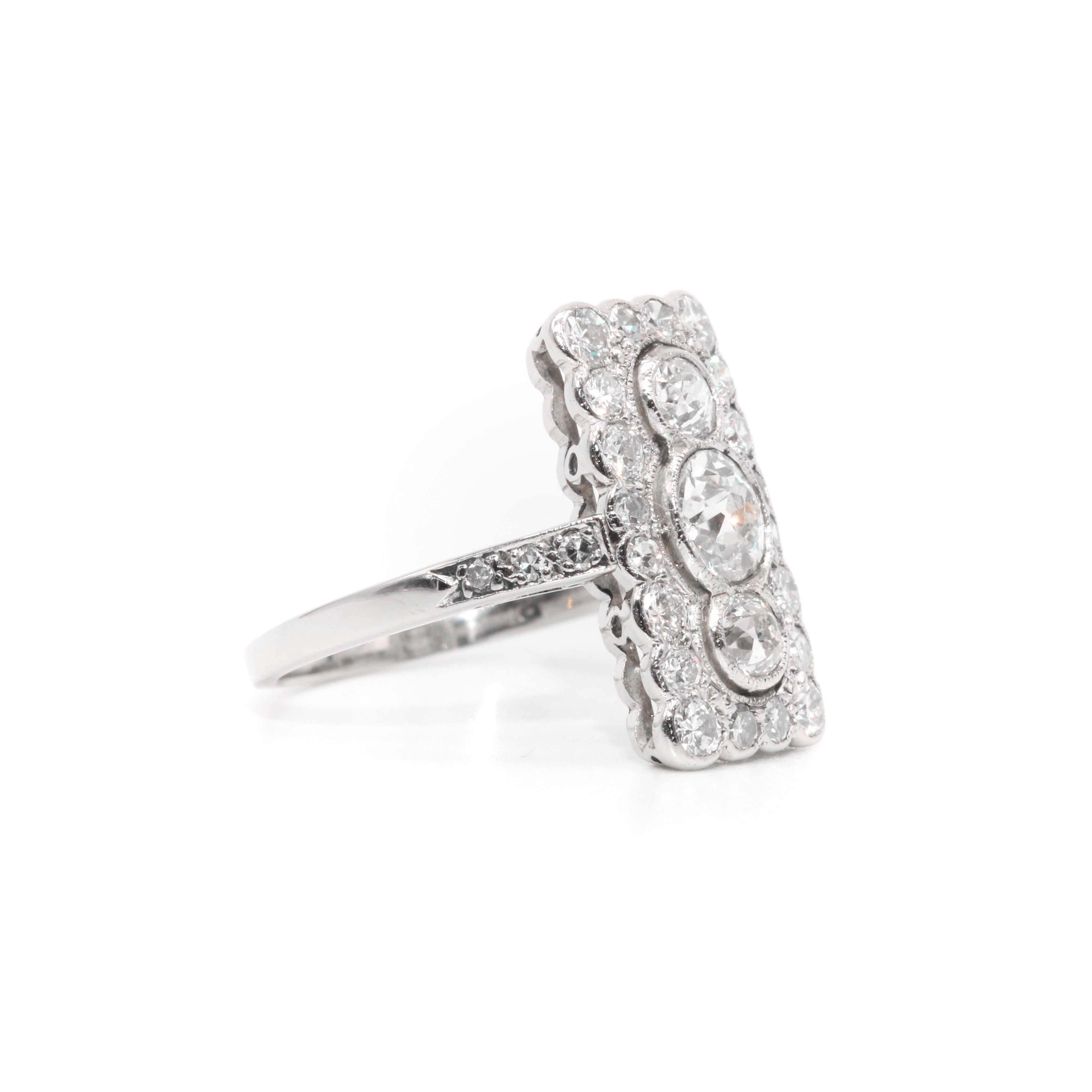 Art Deco 1920er Jahre Platin 1,27 Karat Old European Cut Diamant Rechteckiger Platinring mit alteuropäischem Schliff im Zustand „Gut“ im Angebot in Staines-Upon-Thames, GB