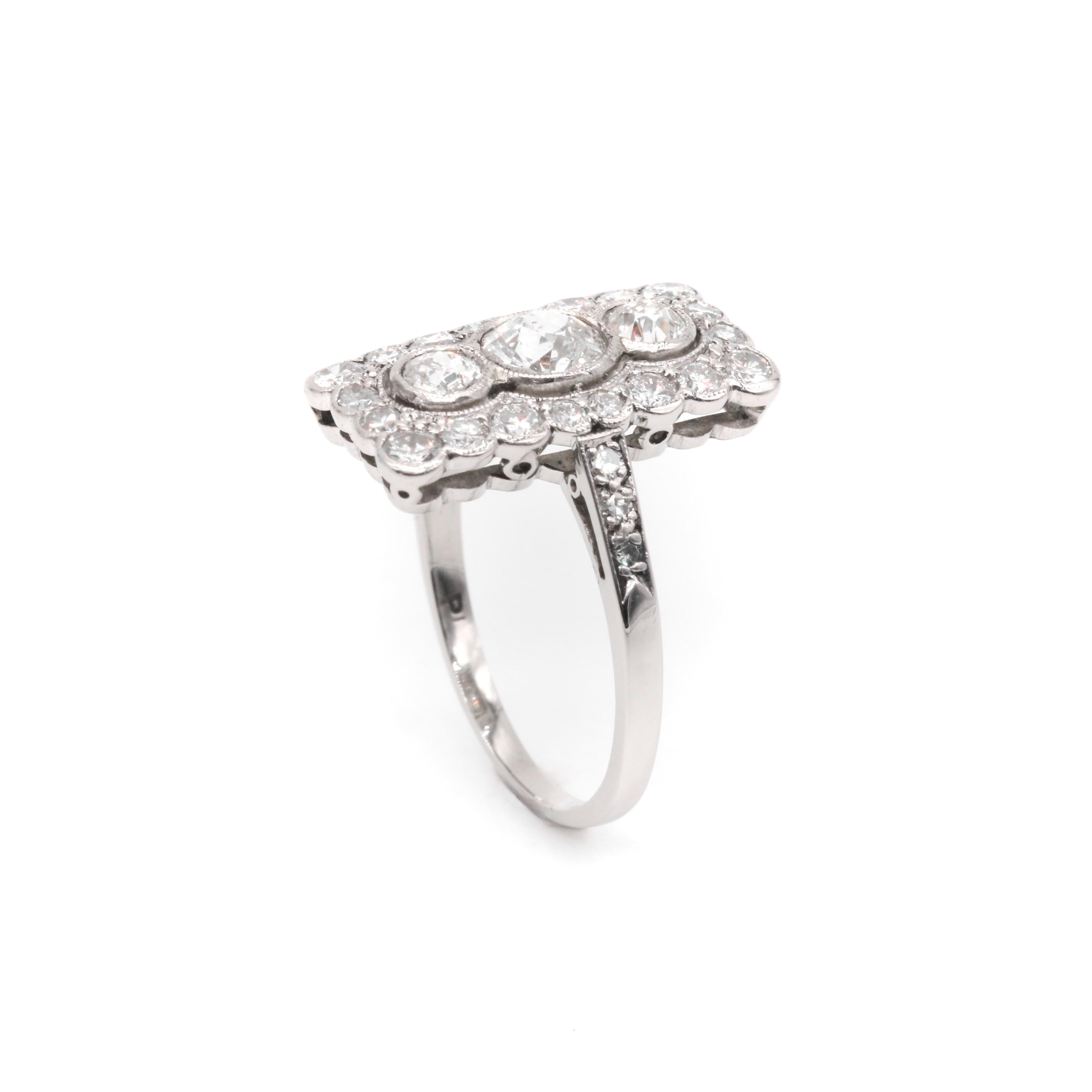 Art Deco 1920s Platinum 1.27ctw Old European Cut Diamond Rectangular Panel Ring For Sale 4