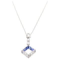 Antique Art Deco 1920s Platinum & 18K Gold 1.12tgw Sapphire & Diamond Drop Necklace