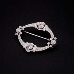 Art Deco 1920s Platinum & 18K Gold 3.5ctw Old European Cut Diamond Oval Brooch