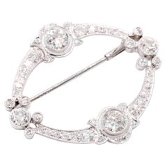 Art Deco 1920s Platinum & 18K Gold 3.5ctw Old European Cut Diamond Oval Brooch