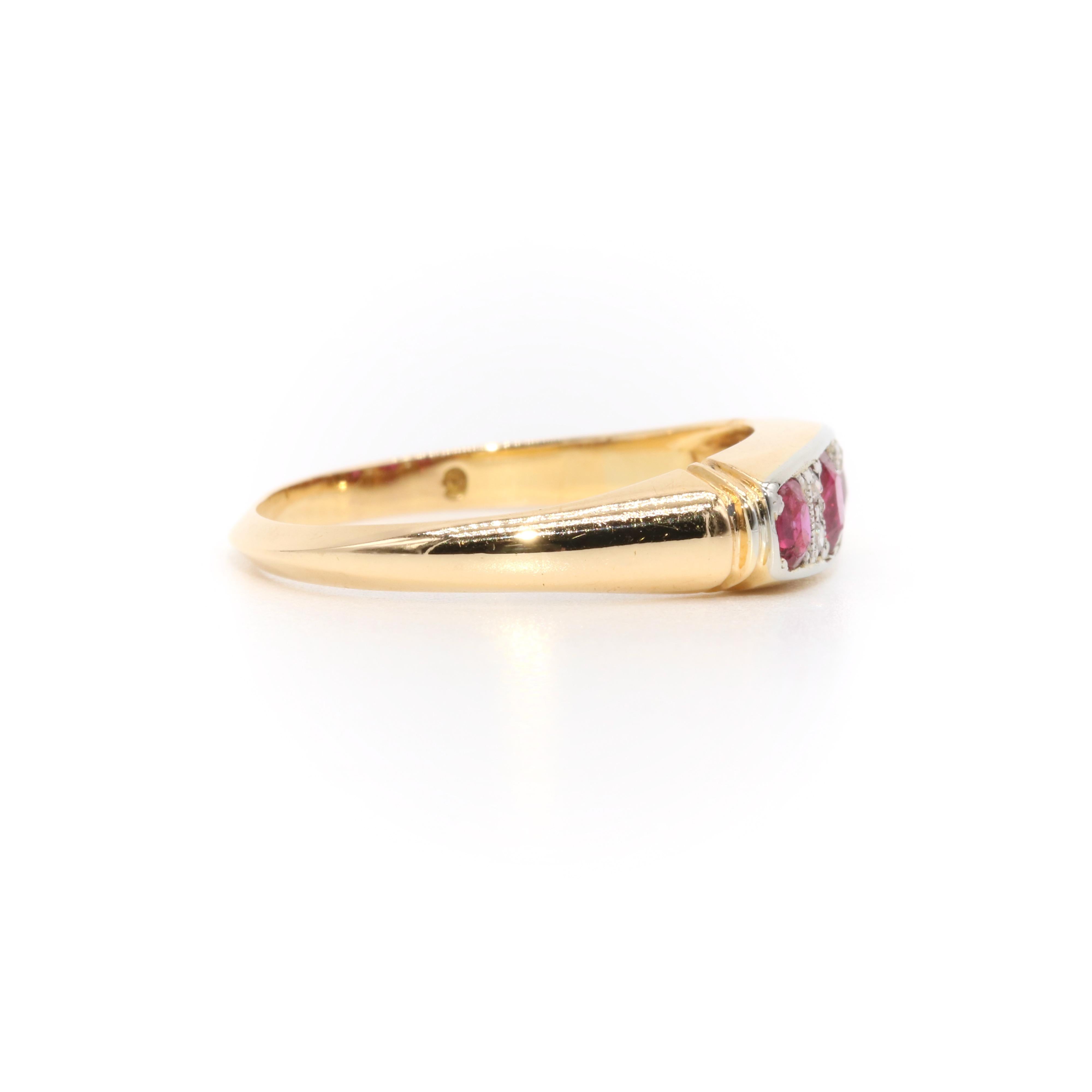 Art Deco 1920s Platinum and 18K Yellow Gold Ruby and Diamond 7 Stone Ring For Sale 1