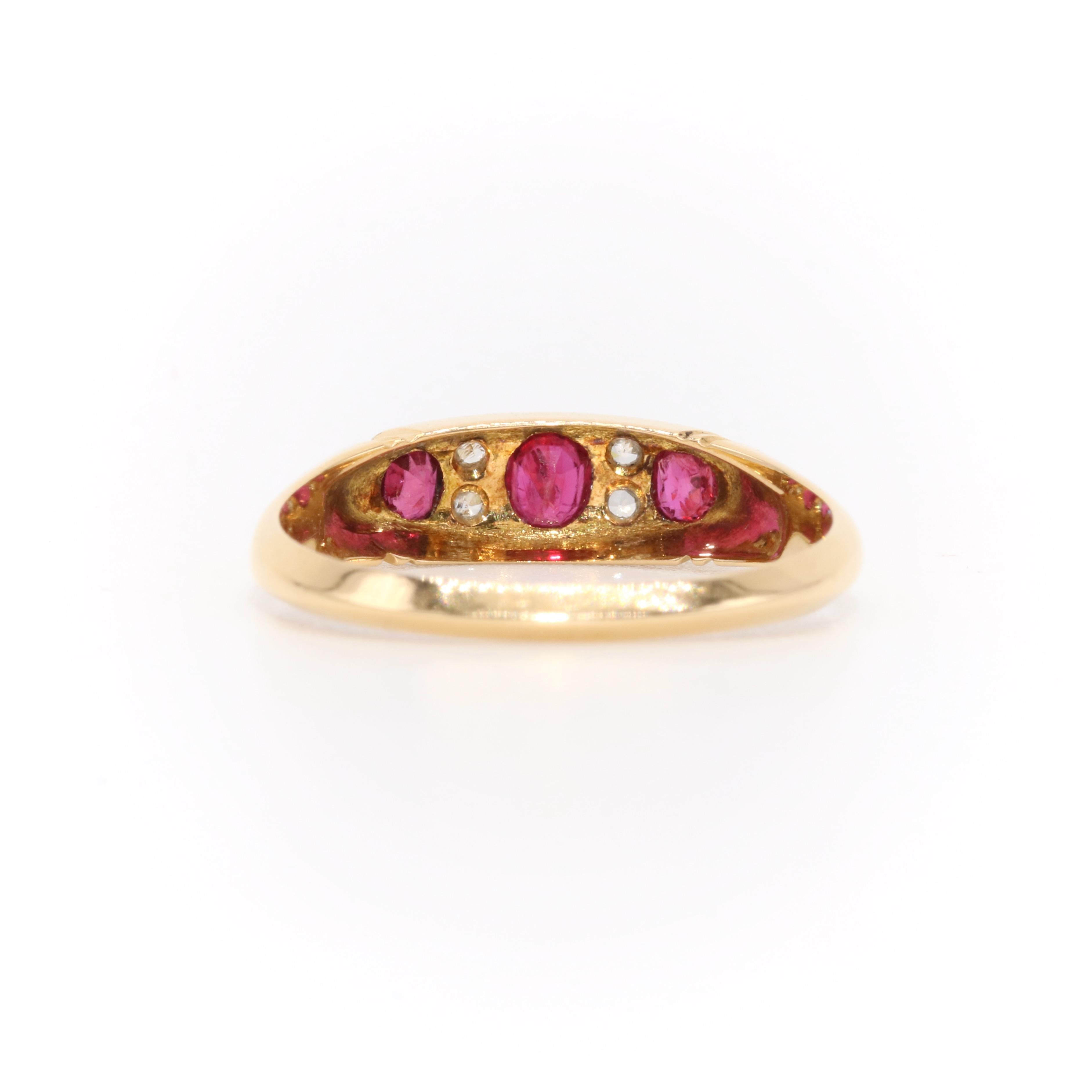 Art Deco 1920s Platinum and 18K Yellow Gold Ruby and Diamond 7 Stone Ring For Sale 2
