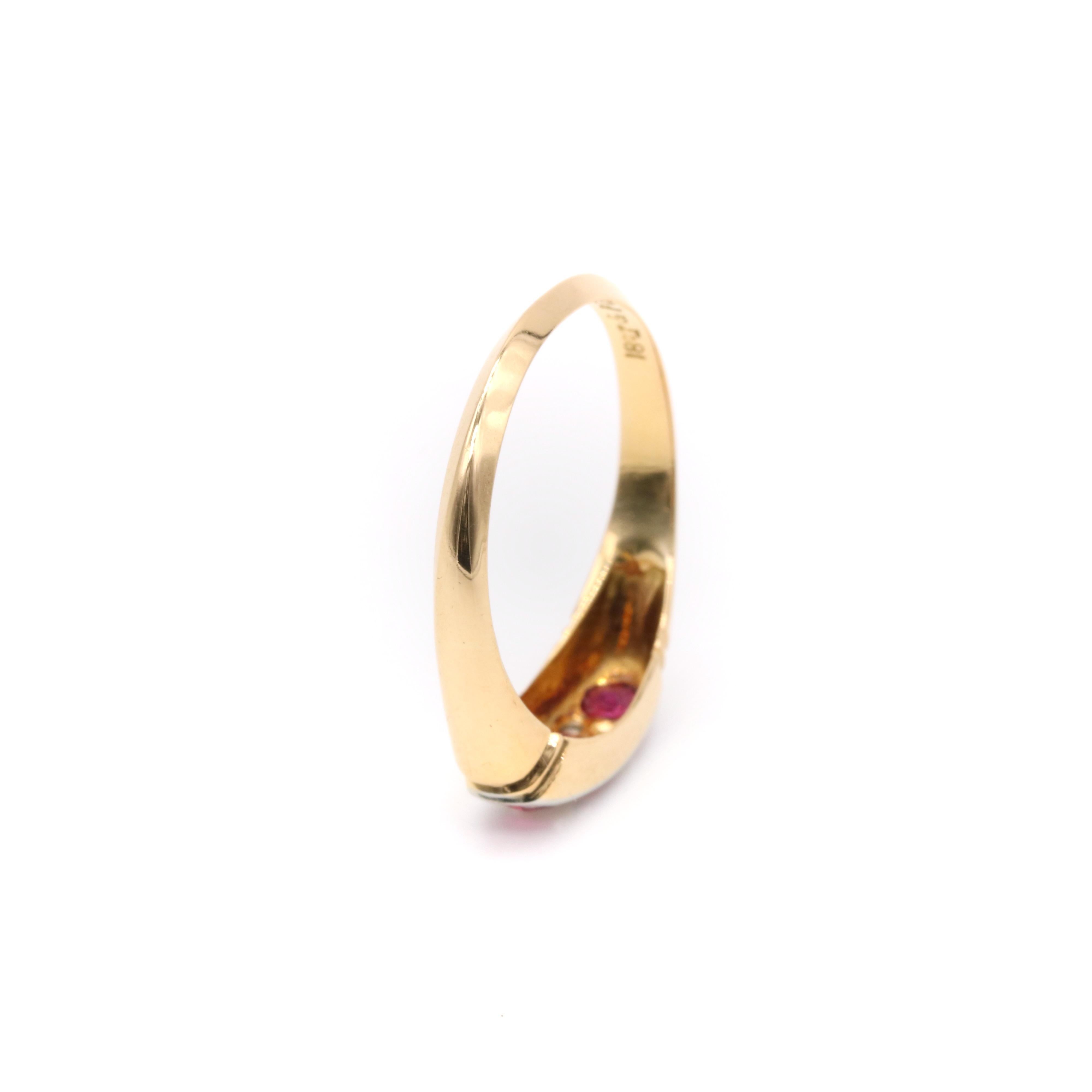 Art Deco 1920s Platinum and 18K Yellow Gold Ruby and Diamond 7 Stone Ring For Sale 4