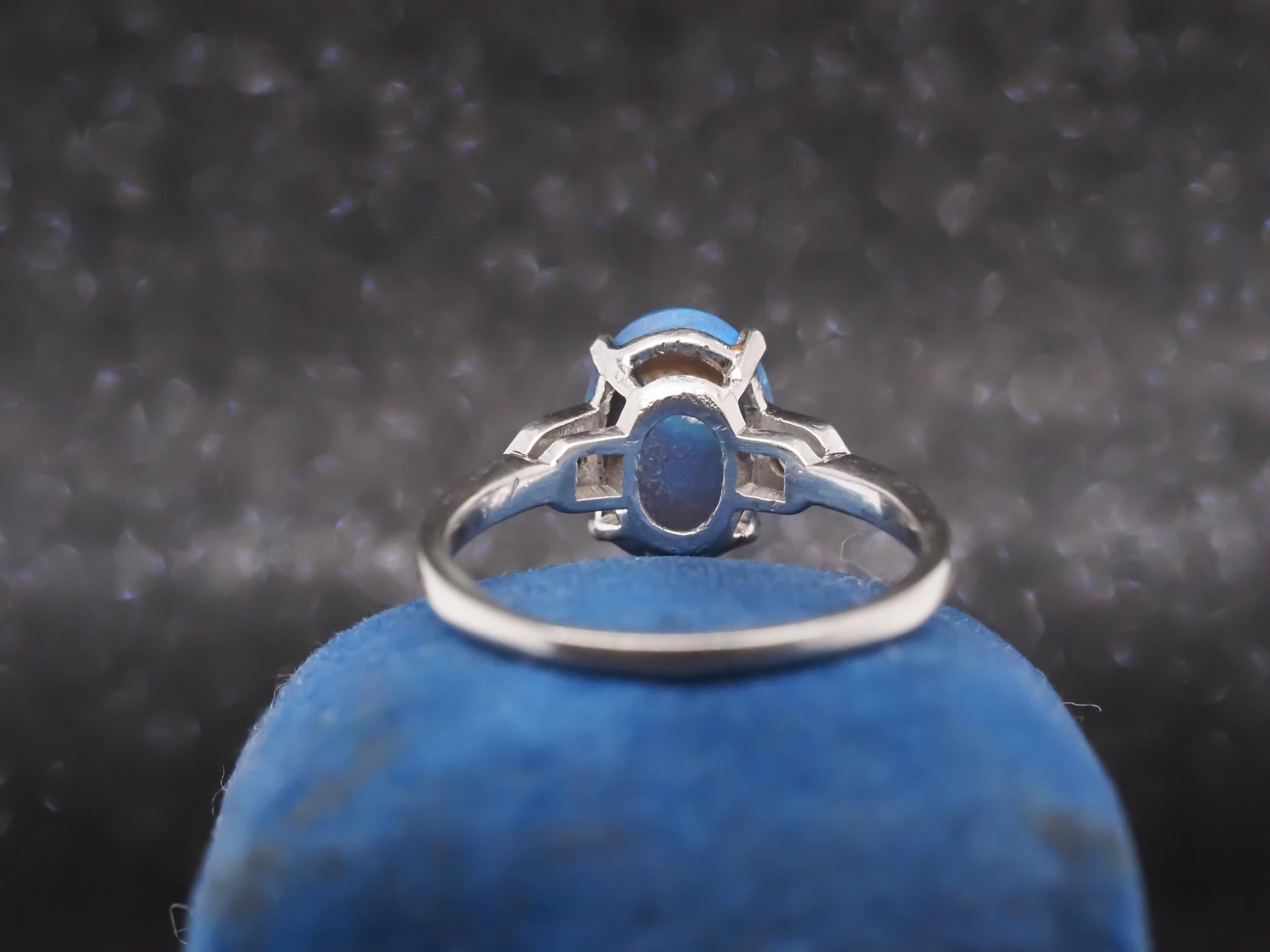 Women's Art Deco 1920s Platinum Black Opal and Diamond Ring For Sale