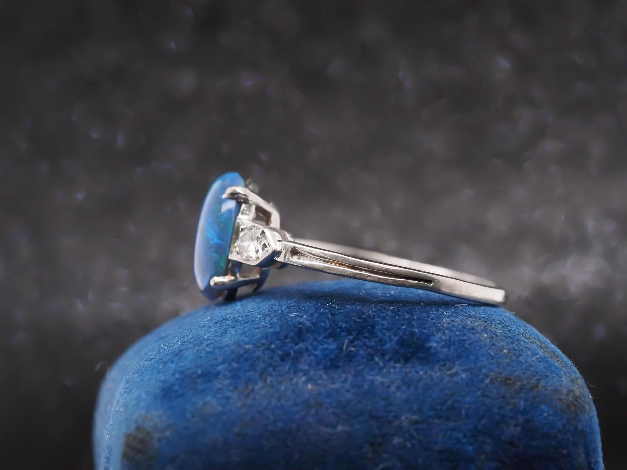Art Deco 1920s Platinum Black Opal and Diamond Ring For Sale 1