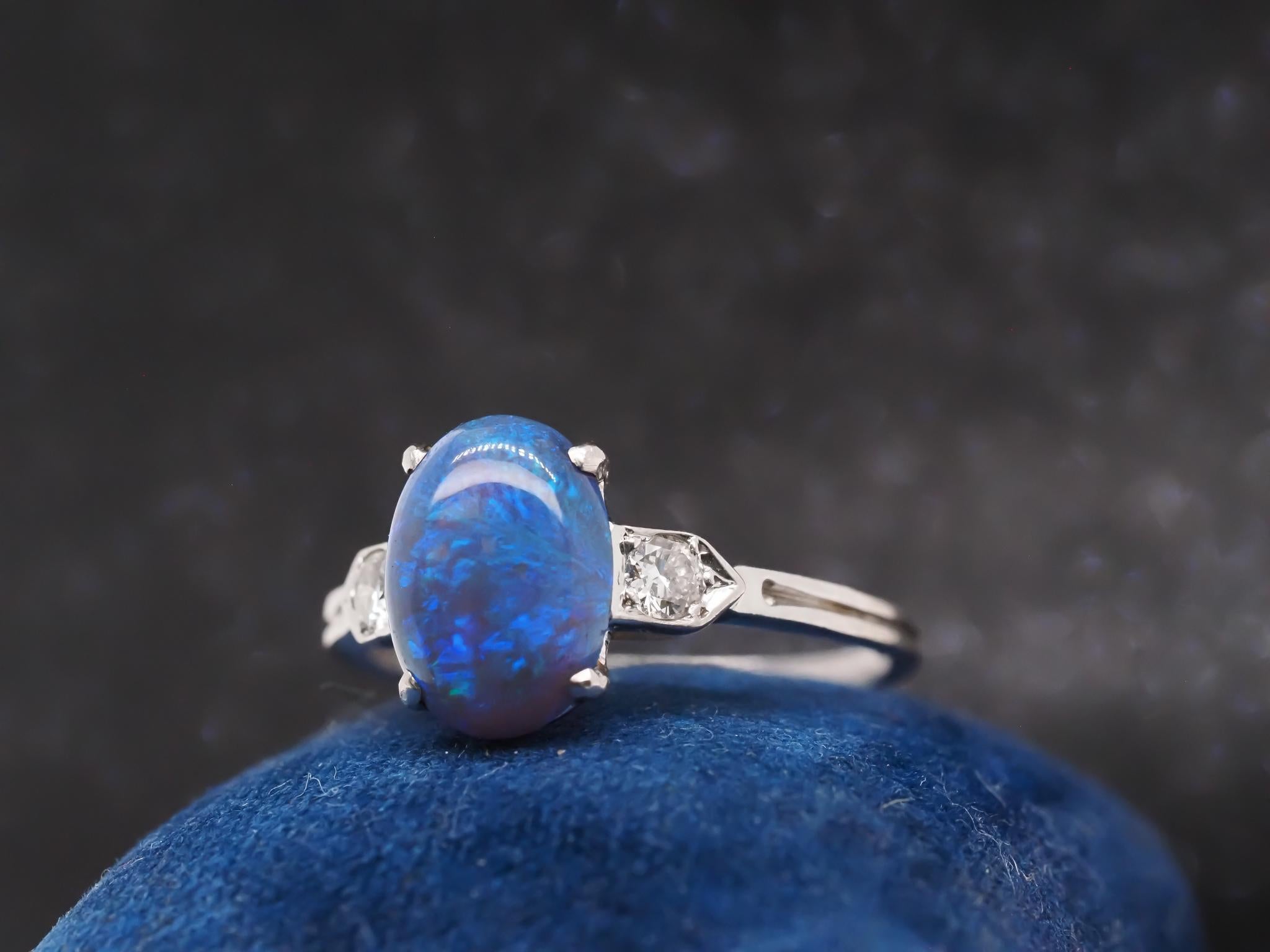 Art Deco 1920s Platinum Black Opal and Diamond Ring For Sale 2