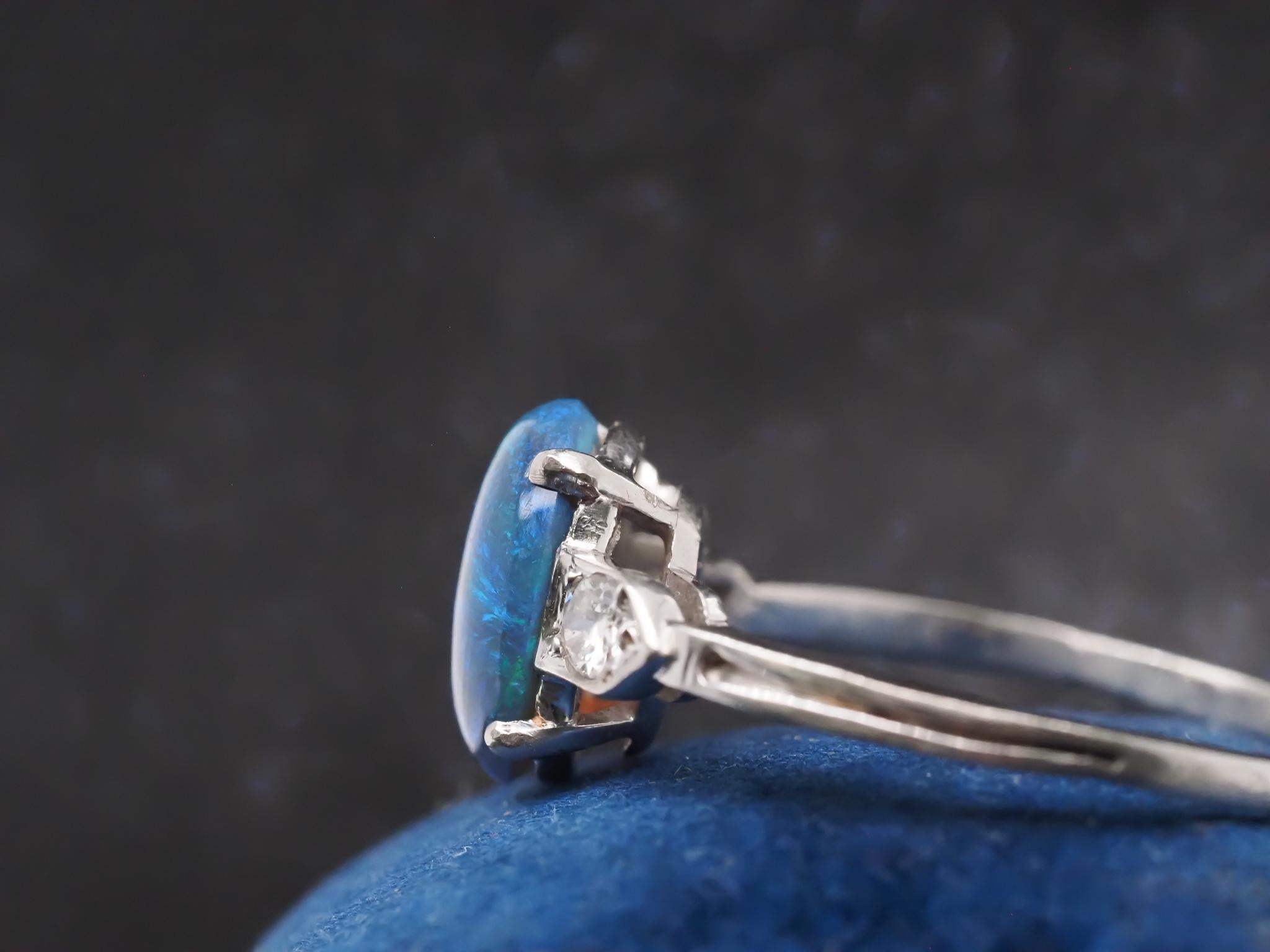 Art Deco 1920s Platinum Black Opal and Diamond Ring For Sale 3