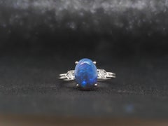 Art Deco 1920s Platinum Black Opal and Diamond Ring