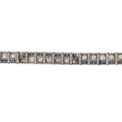 Art Deco 1920s Platinum Diamond Synthetic Sapphire Bracelet
