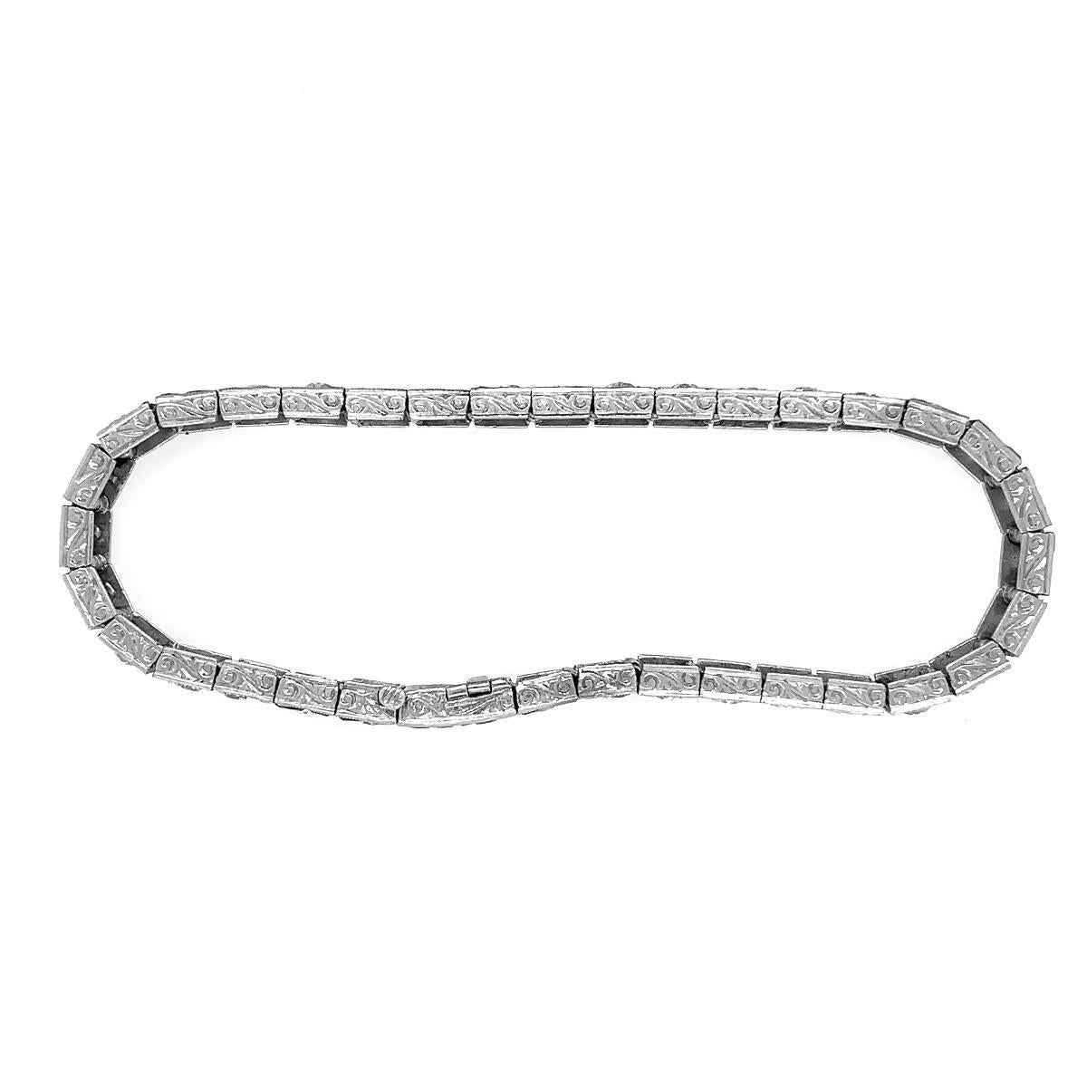 Art Deco 1920s Platinum Diamond Synthetic Sapphire Bracelet For Sale 2