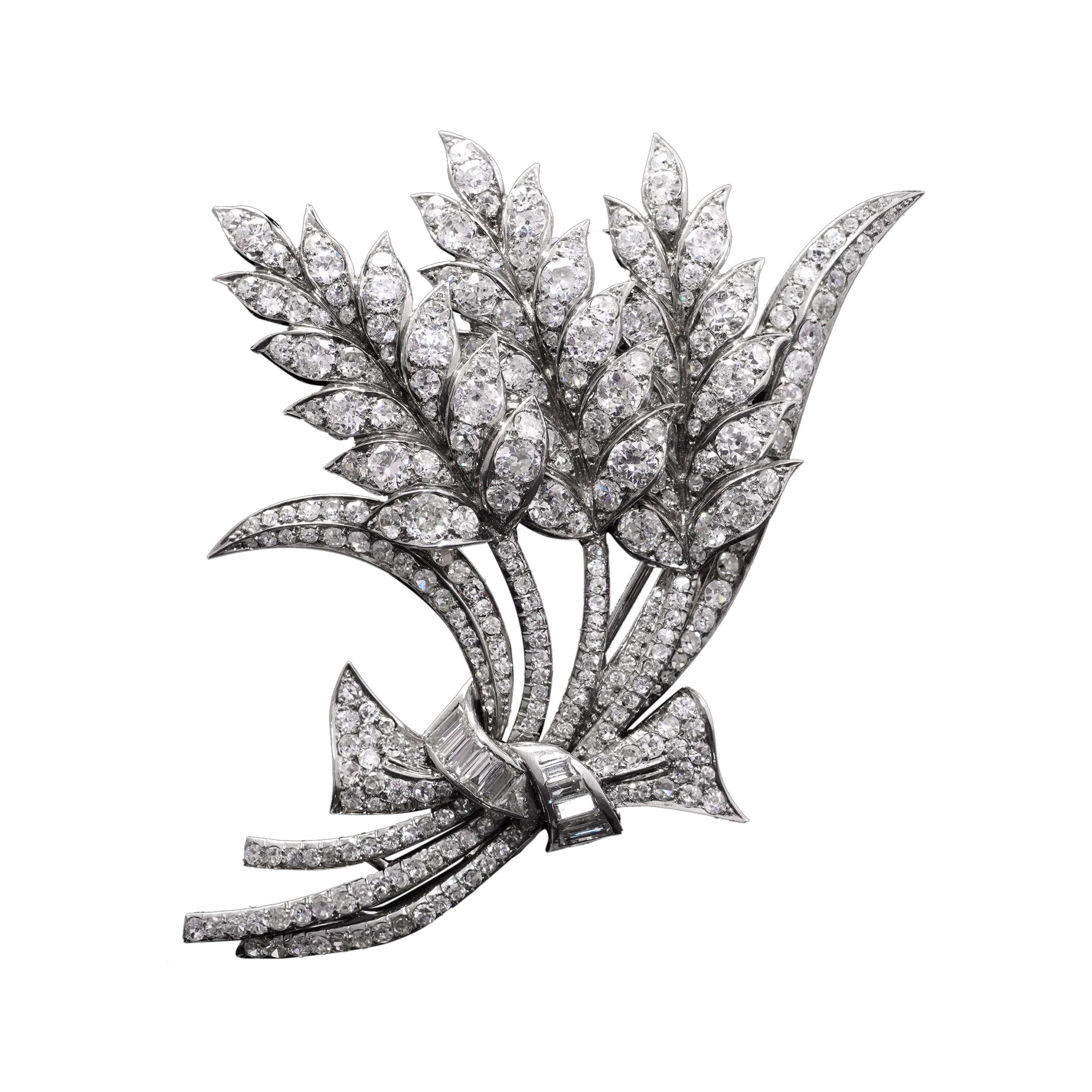 Broche Bouquet de fleurs en platine Art déco des années 1920 avec 6,00 carats de diamants