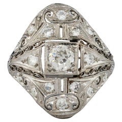 Bague Art déco des années 1920 avec filigrane et diamants de taille vieille Europe