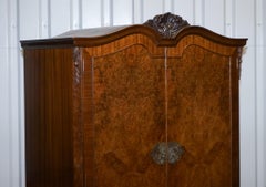 ART DECO 1920'S QUEEN ANNE ENGLiSH BURR WALNUT TWO DOOR WARDROBE