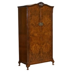 ART DECO 1920'S QUEEN ANNE ENGLiSH BURR WALNUT TWO DOOR WARDROBE